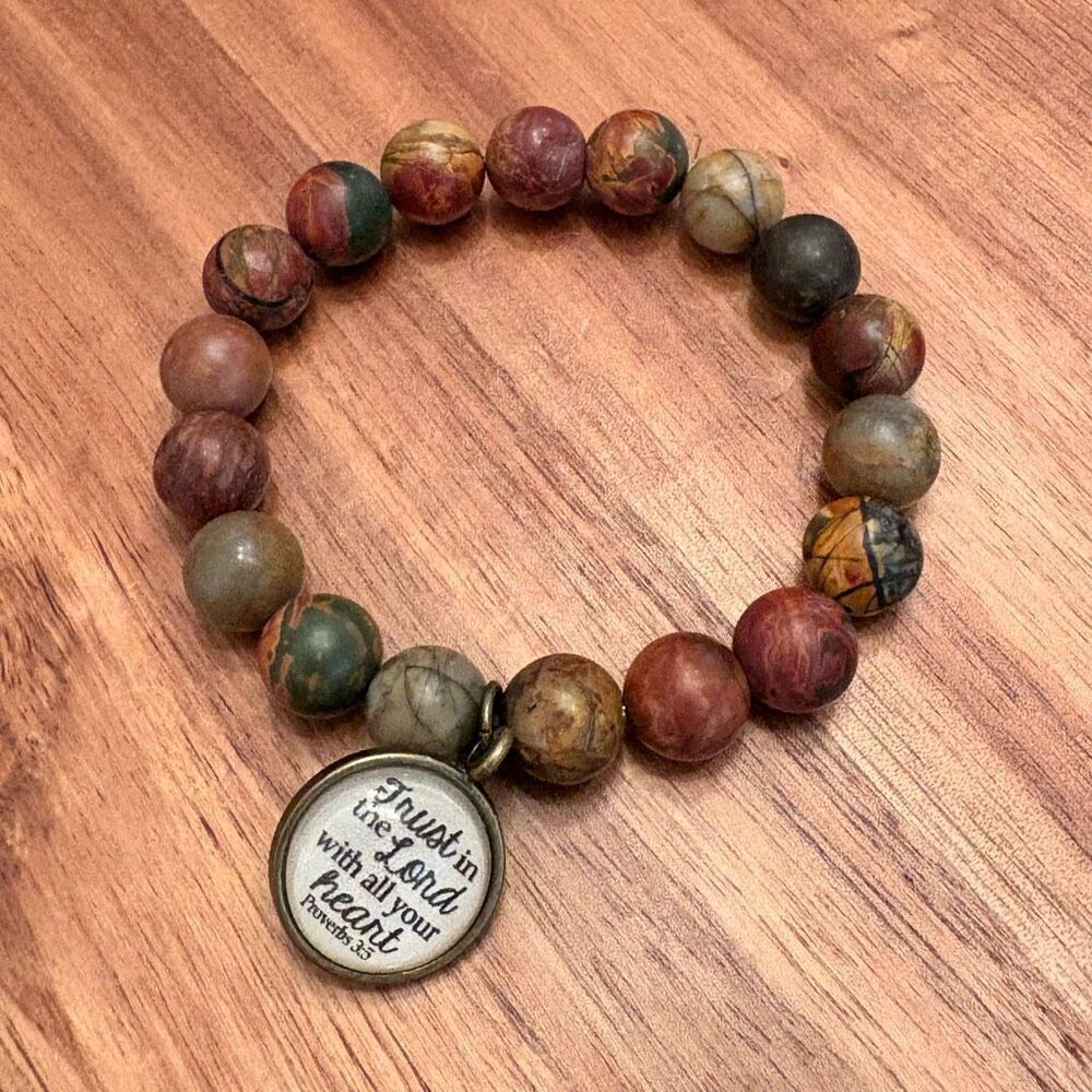 Proverbs 3:5 Picasso Jasper Stretch Bracelet | Fits Up to 7” Wrists